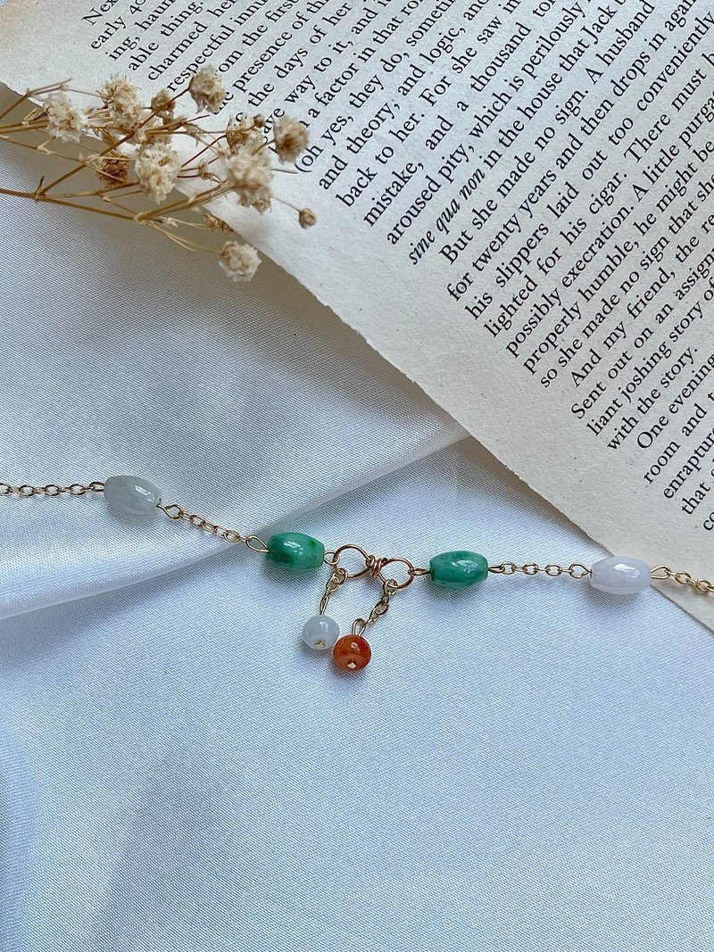 Natural Jadeite Type A - 14K Gold Filled Rainbow Jade Barrel Bracelet gift - สร้อยข้อมือ - หยก หลากหลายสี