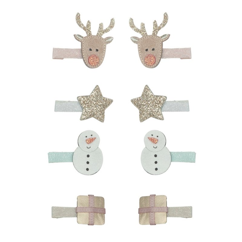 British Mimi & Lula AW24_Xmas Christmas reindeer mini hair clips 8 pieces - Baby Accessories - Polyester 