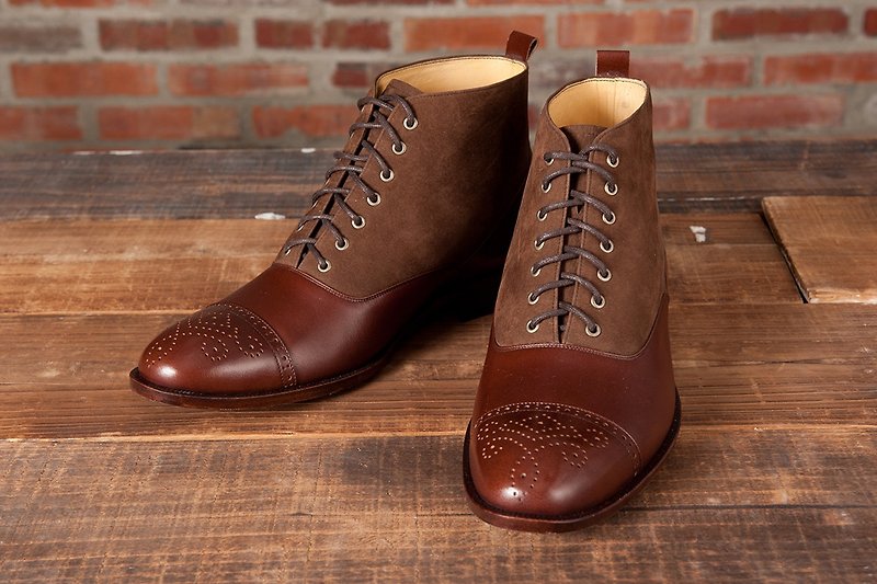 Balmoral leather boots dark coffee gentleman shoes boots men's boots men - รองเท้าบูธผู้ชาย - หนังแท้ สีนำ้ตาล