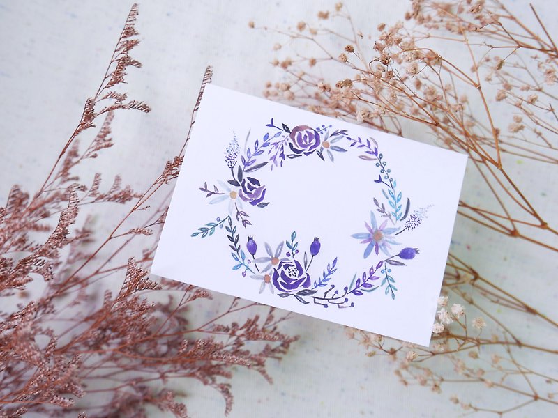 Limited additional purchase of winter purple roses four seasons wreath universal card free plain envelope - Cards & Postcards - Paper Purple