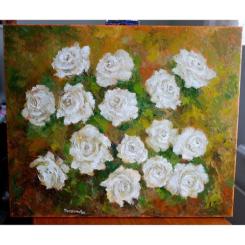 SemyonovArt Studio Roses Flowers Original Art Oil Painting Wall Decor White Wild Roses