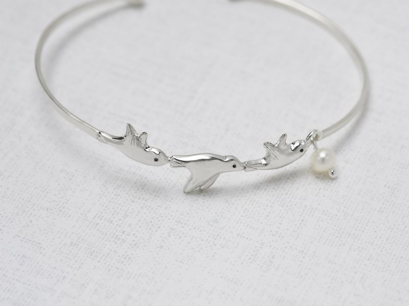 Happy Blue Bird Pearl Bracelet | 925 Sterling Silver Thin Bracelet Cute Animal Handmade Silver Jewelry - Bracelets - Sterling Silver Silver