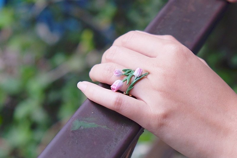 Tulip Ring , Flower Ring , Handpainted GOODAFTERNINE - General Rings - Other Metals Pink