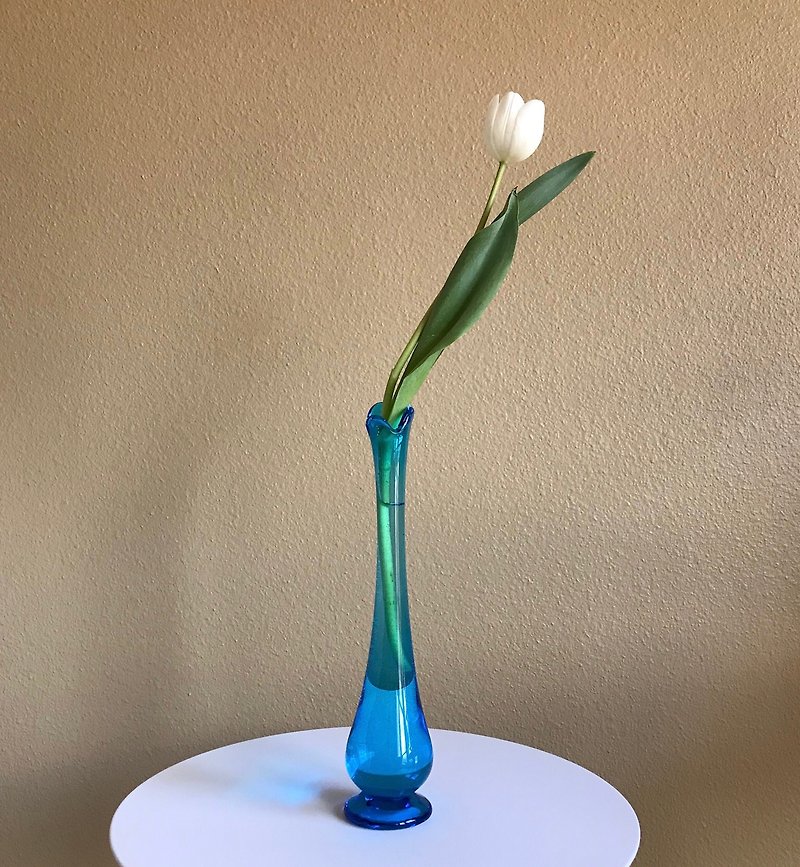 70s blue vase / hand blown glass - เซรามิก - แก้ว สีน้ำเงิน