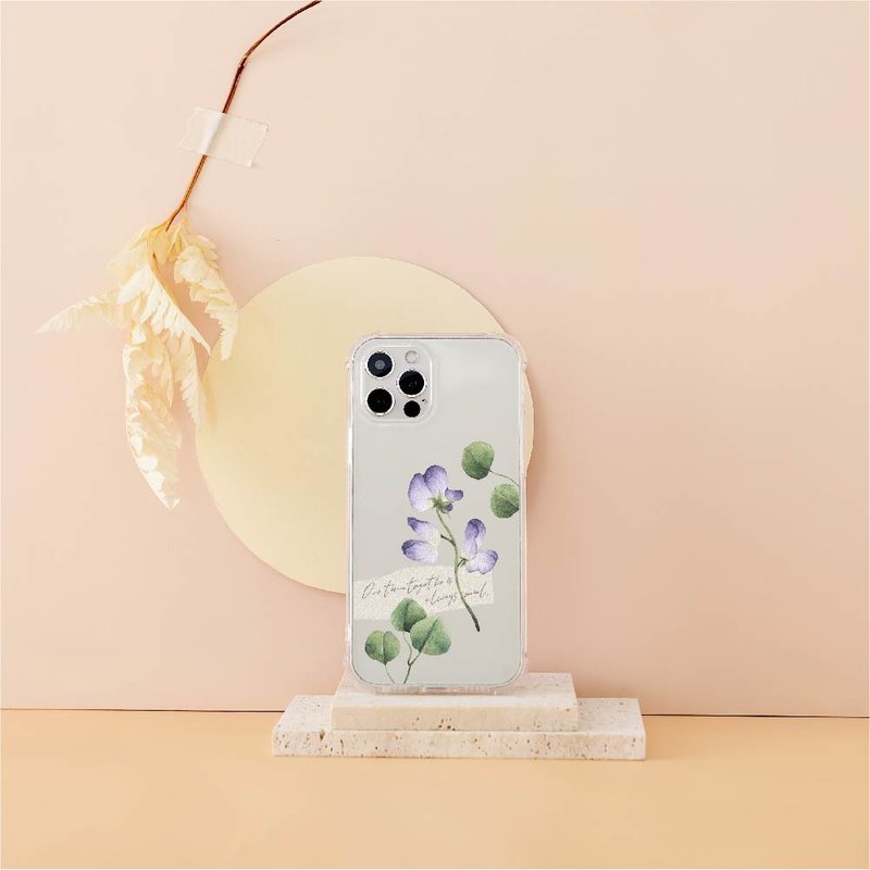 樂意紫色甜豌豆花全氣囊防摔iPhone手機殼 - 手機殼/手機套 - 塑膠 透明