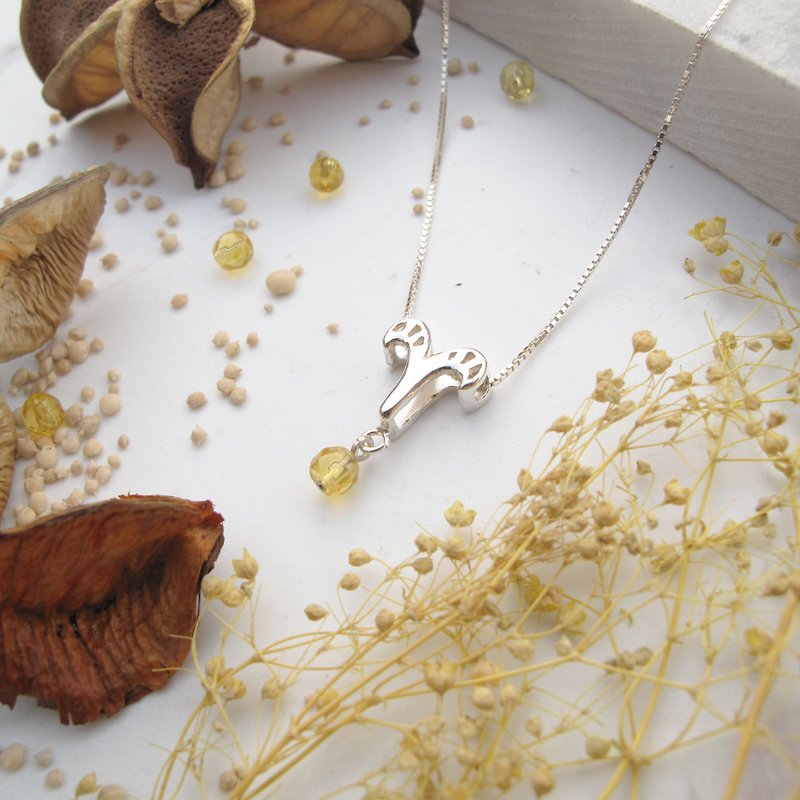 [Handmade Constellation] Birthstone of Aries | Citrine Lapis Lazuli Lucky Sterling Silver Necklace | - Necklaces - Sterling Silver Yellow