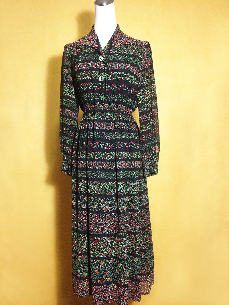When vintage [antique dress / vintage chiffon flowers dress] abroad back to vintage long dress VINTAGE - One Piece Dresses - Polyester Black