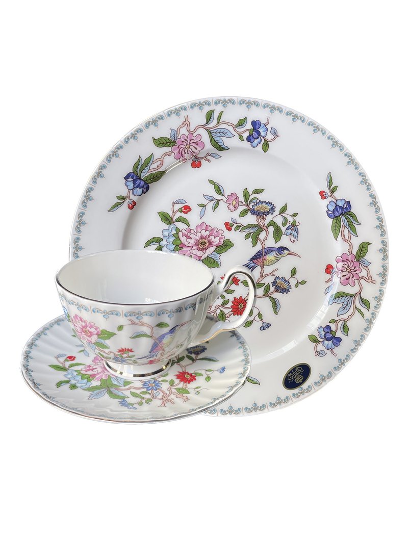 英國Aynsley 雀鳥系列 組合優惠價 骨瓷約克/奧本杯盤組+餐盤 - 茶壺/茶杯/茶具 - 瓷 白色