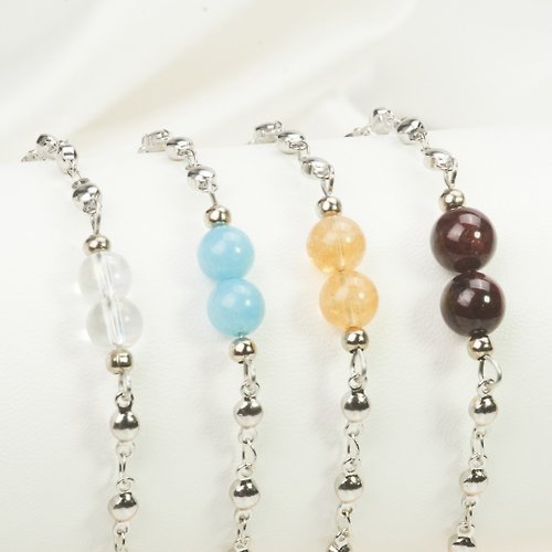 Sense Jewel Bracelet with 2 auspicious Stone, stainless steel chain, fashion pattern, round beads, enhancing auspiciousness.