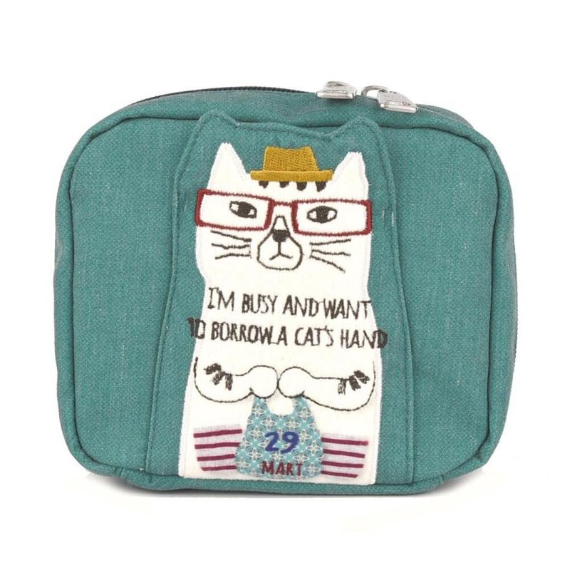 Kusuguru Japan 小物收納包 血拚狂歡季 NEKOMARUKE化妝包 -藍綠 - 化妝包/收納袋 - 聚酯纖維 綠色