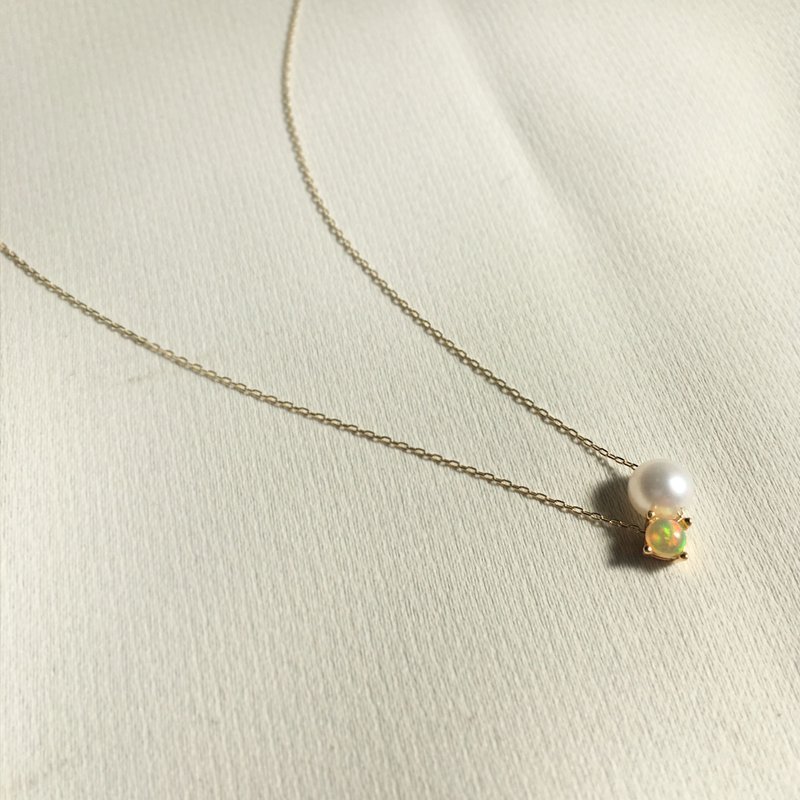 K10/SV925 Opal Necklace, October Birthstone, Akoya Pearl Dainty Necklace - 項鍊 - 珍珠 多色