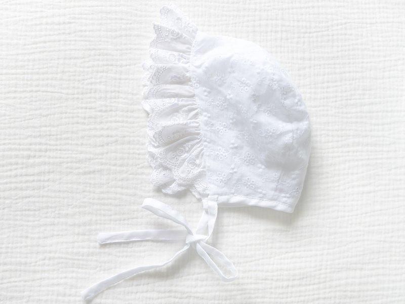 Pure White Vintage Style Embroidered Lace Baby Bonnet - Baby Hats & Headbands - Cotton & Hemp White
