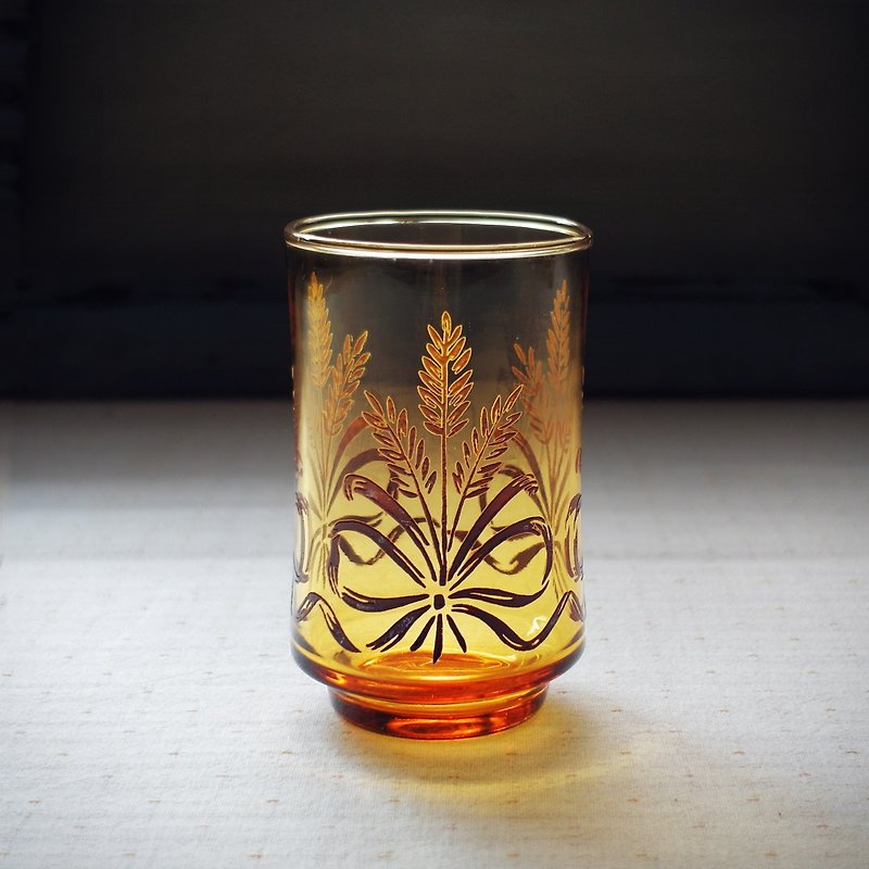 Early Imported Printed Juice Cups - Celebration (Tableware / Vintage / Old Things / Glass / Small Caliber / Libbey) - ถ้วย - แก้ว สีส้ม