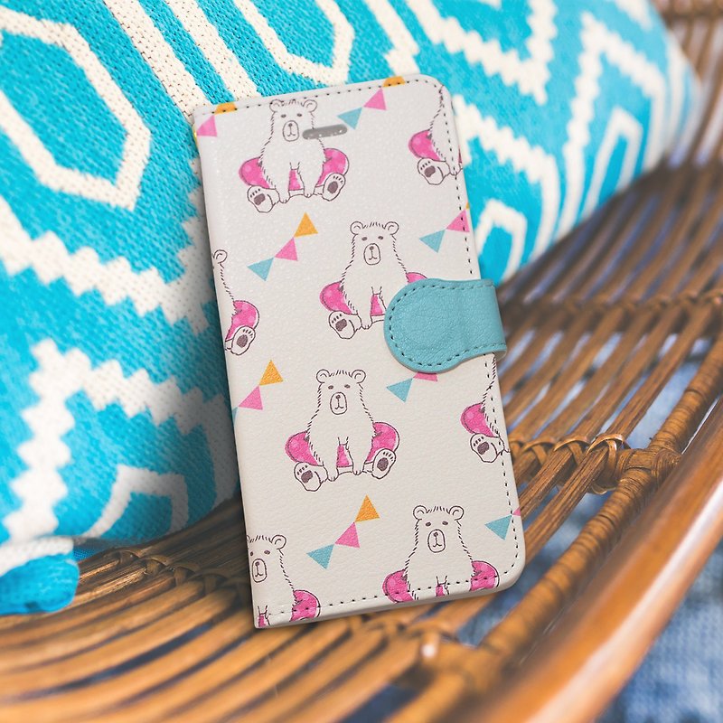【Notebook type android phone case】Seaside Bear - Phone Cases - Other Materials White