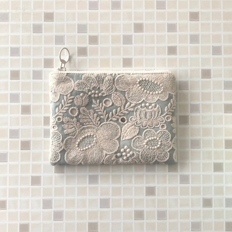 mina perhonen smile flour mini pouch with pocket handmade - Toiletry Bags & Pouches - Cotton & Hemp Green