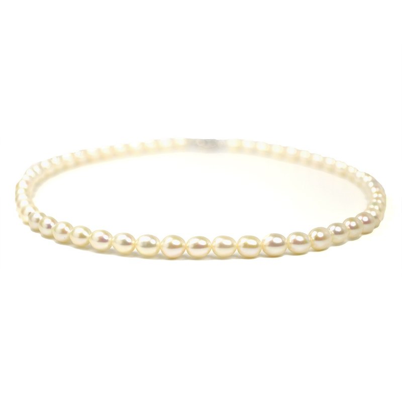 Natural Fresh Water Pearl Classic Rice Bead Necklace 7x8mm - Necklaces - Pearl White