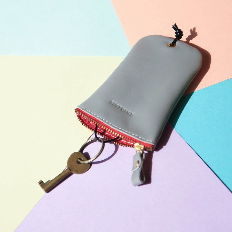 [Keys Sweet Home / Key Case] Misty Gray (red zipper) Misty Gray - Keychains - Genuine Leather 
