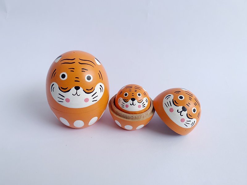 Tiger Family - Items for Display - Wood Orange