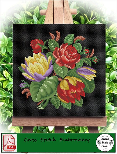 CreativeStudioElenka Vintage Cross Stitch Scheme Flowers 6.1 - PDF Embroidery Scheme