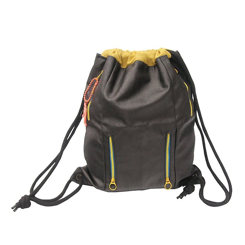 【Is Marvel】Fashion wax canvas bunched bag - Backpacks - Cotton & Hemp Black