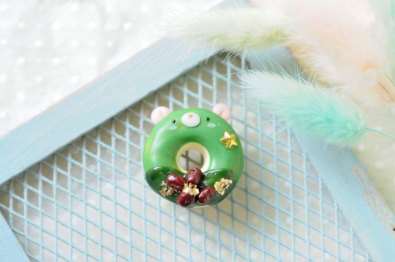 :│Sweet Dream│:Mini Donuts+Matcha Red Bean Bear+Key Ring/Dust Plug/Bag Ornaments/Gifts - Necklaces - Clay Green
