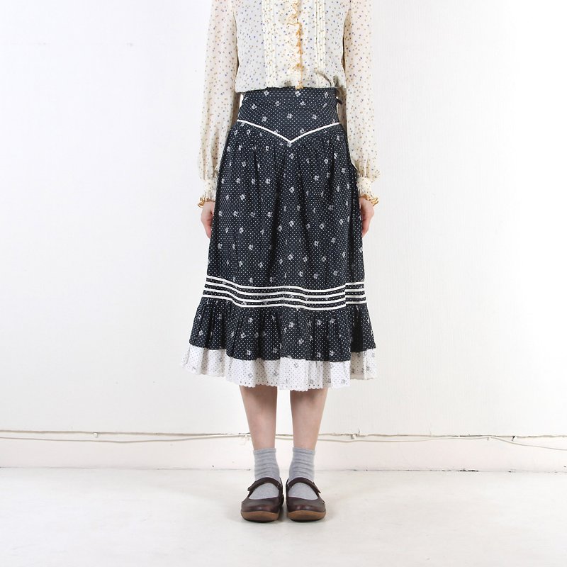 (Eggs and plants vintage) Starry sky cotton vintage dress - Skirts - Cotton & Hemp Black