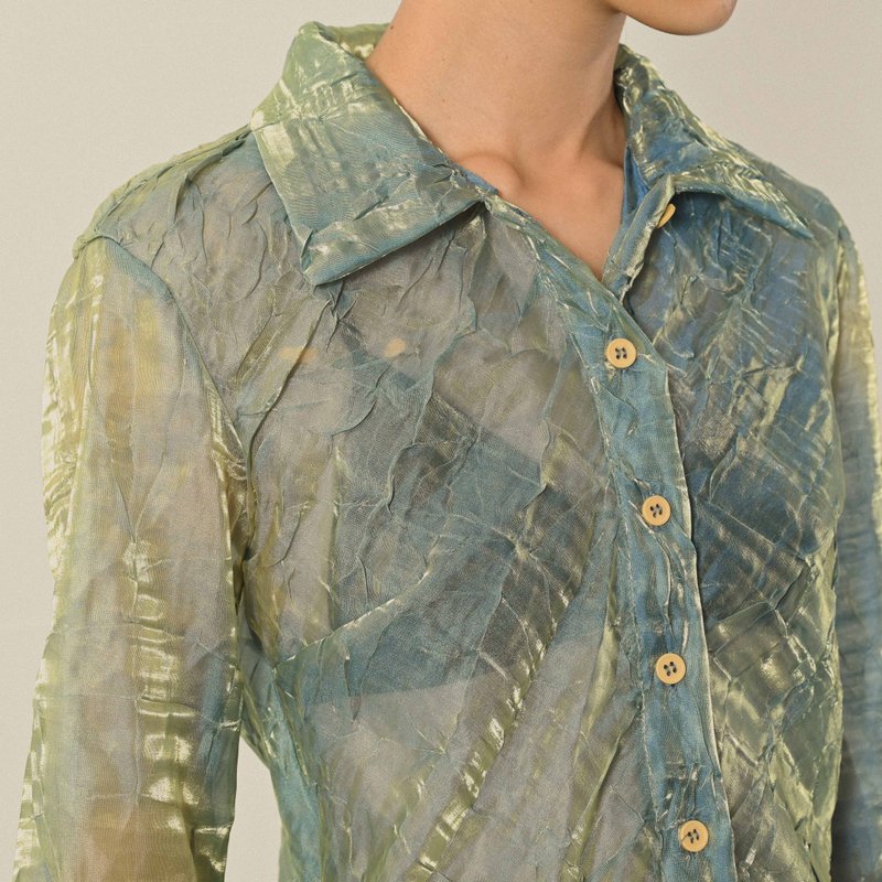 【NaSuBi Vintage】Pleated textured gauze vintage shirt - Women's Shirts - Other Man-Made Fibers 