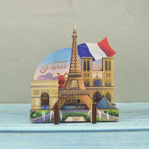 新格子創意設計 木質DIY冰箱磁鐵-法國巴黎