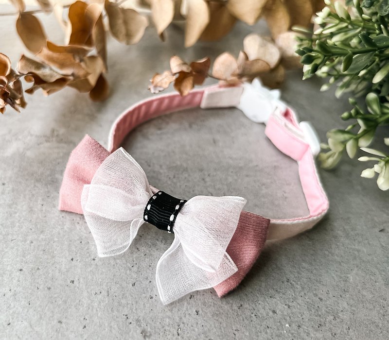Sweet Vintage Pink Bow Cat Collar - Collars & Leashes - Cotton & Hemp 