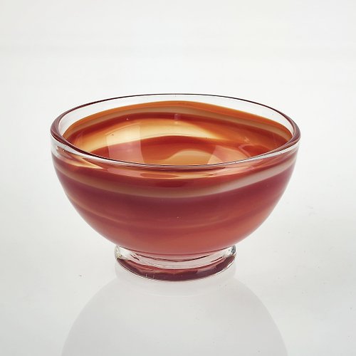 臺灣玻璃舘 橘紅大理石風－小碗 手作玻璃花器 純手工吹製