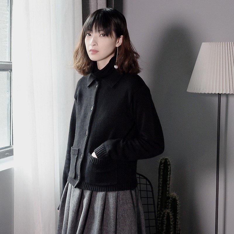 Wool-blend lapel sweater | Sweater | Wool + Acrylic + Fiber | Individual Brands | Sora-93 - เสื้อแจ็คเก็ต - ขนแกะ สีดำ