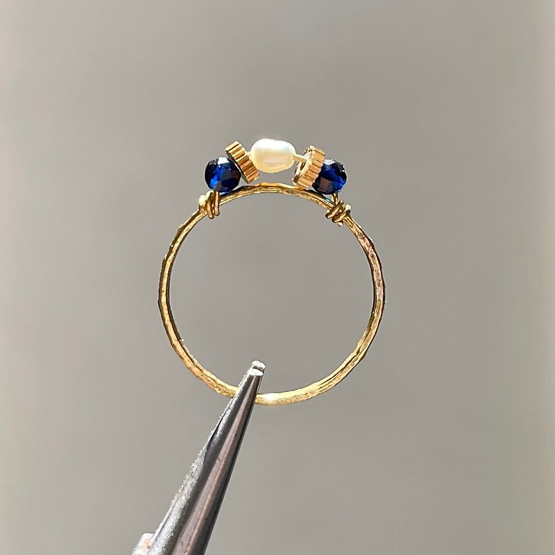 老林雜貨 | 青金石珍珠戒指 - 戒指 - 其他金屬 金色