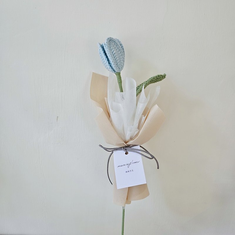 Knitted tulip Korean-style small bouquet/aqua blue fast shipping in stock - Dried Flowers & Bouquets - Cotton & Hemp Blue
