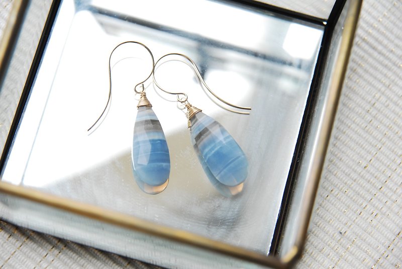 Long Striped Blue Opal Earrings 14 kgf - Earrings & Clip-ons - Semi-Precious Stones Blue