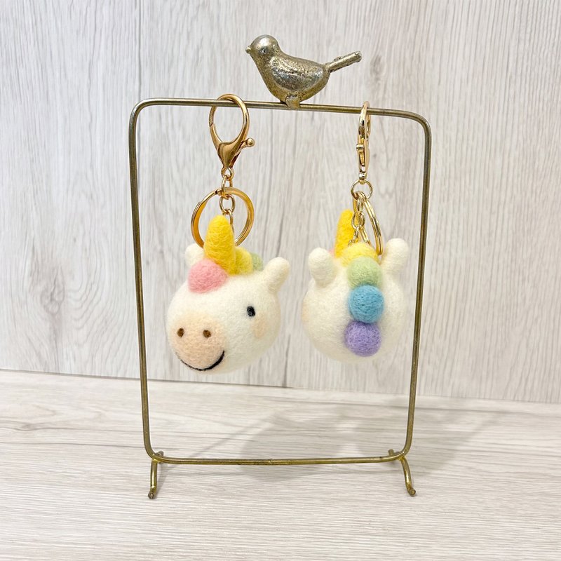 Rainbow Unicorn Wool Felt Keychain Healing Gift - ที่ห้อยกุญแจ - ขนแกะ หลากหลายสี