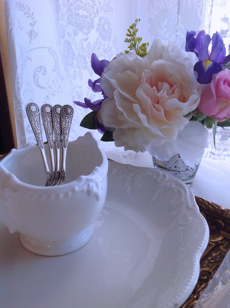 英國製鍍銀餐具立體圖騰雕刻咖啡匙花茶匙小湯匙點心匙銀器餐具 - 餐具/刀叉湯匙 - 其他金屬 