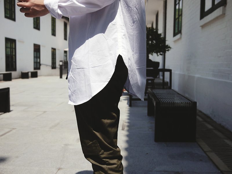 Summer long shirt/plain/neutral/couple/gift/cotton/simple - เสื้อเชิ้ตผู้ชาย - ผ้าฝ้าย/ผ้าลินิน ขาว