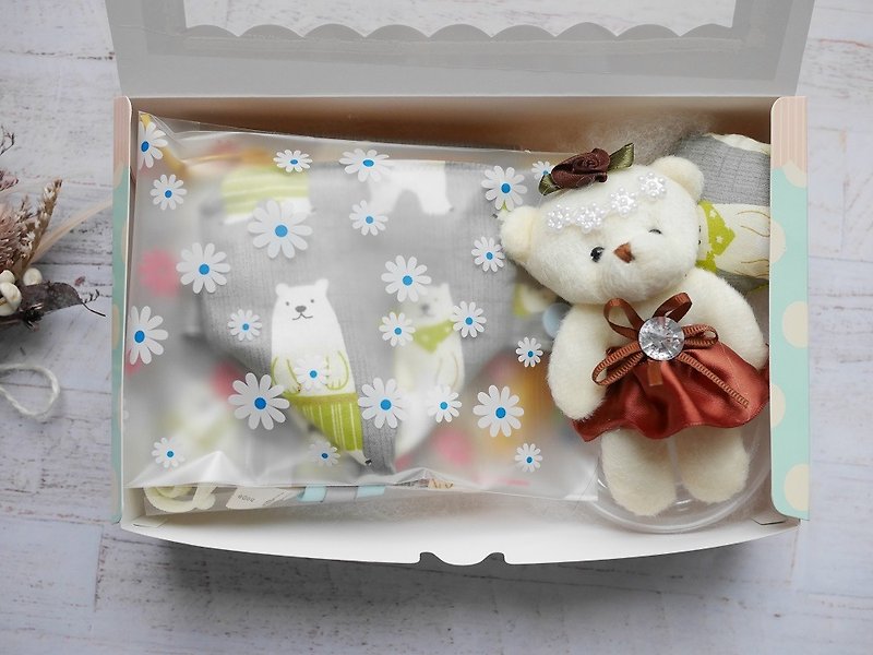 北極熊熊彌月禮盒 安撫巾 奶嘴收納袋 小熊娃娃 - 彌月禮盒 - 棉．麻 灰色
