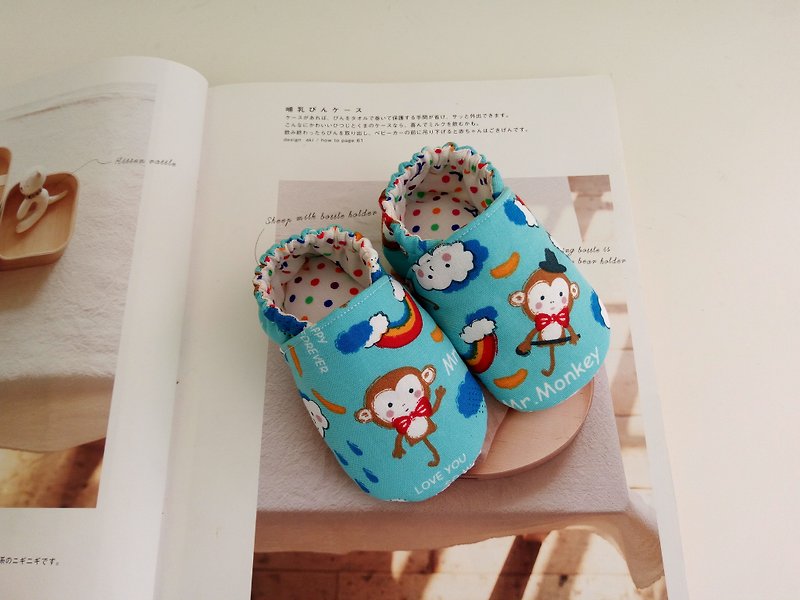 猴子先生彌月禮物 嬰兒鞋 學步鞋 13/14 - 彌月禮盒 - 棉．麻 藍色