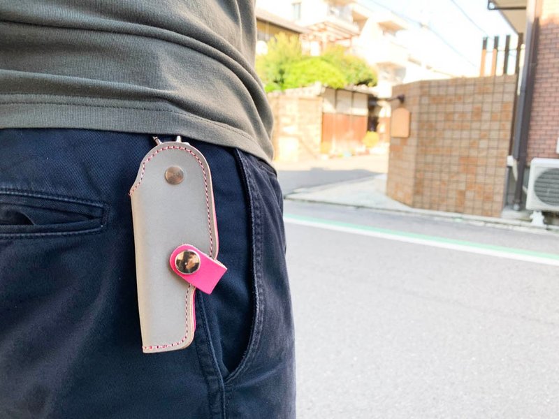 SLIDE　みんな大好きグレー×ピンク　スライドガンキーケース　スマートキーもOK　SGK-HPP-P - 鑰匙圈/鑰匙包 - 真皮 綠色
