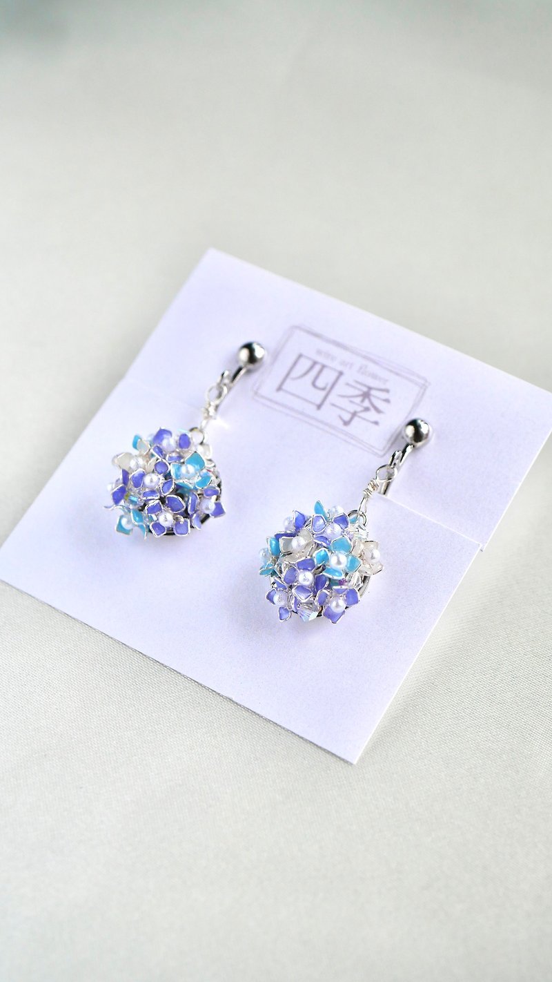 hydrangea earrings - Earrings & Clip-ons - Other Metals Blue
