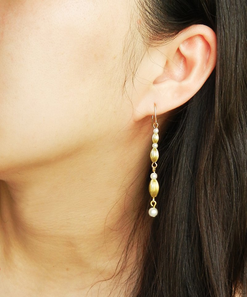 *Coucoubird*rice Bronze pearl earrings - ต่างหู - กระดาษ สีทอง