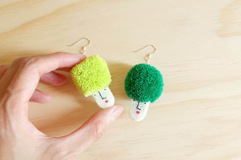Miss Hairy Collection / Pom Pom Earrings / Apple Green and Green - Earrings & Clip-ons - Other Materials Green