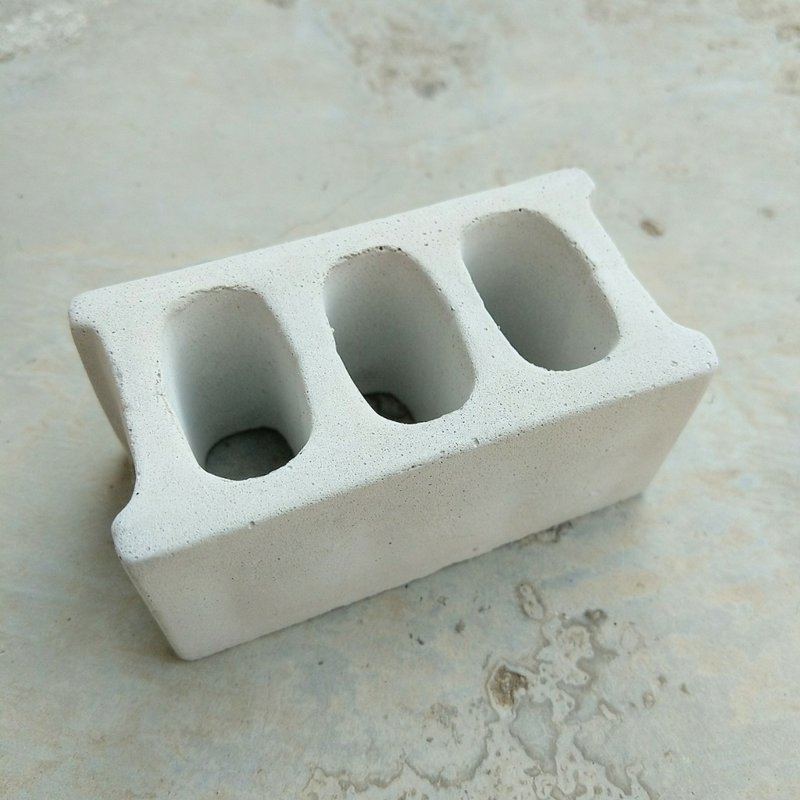 Cement hollow brick toothbrush, pen holder - Pen & Pencil Holders - Cement Gray