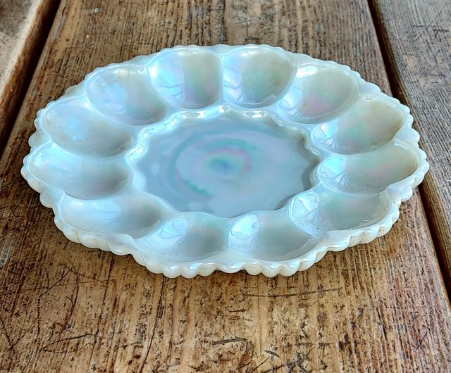 アンティーク ティファニーブルーのコンポート、 ミルクガラス