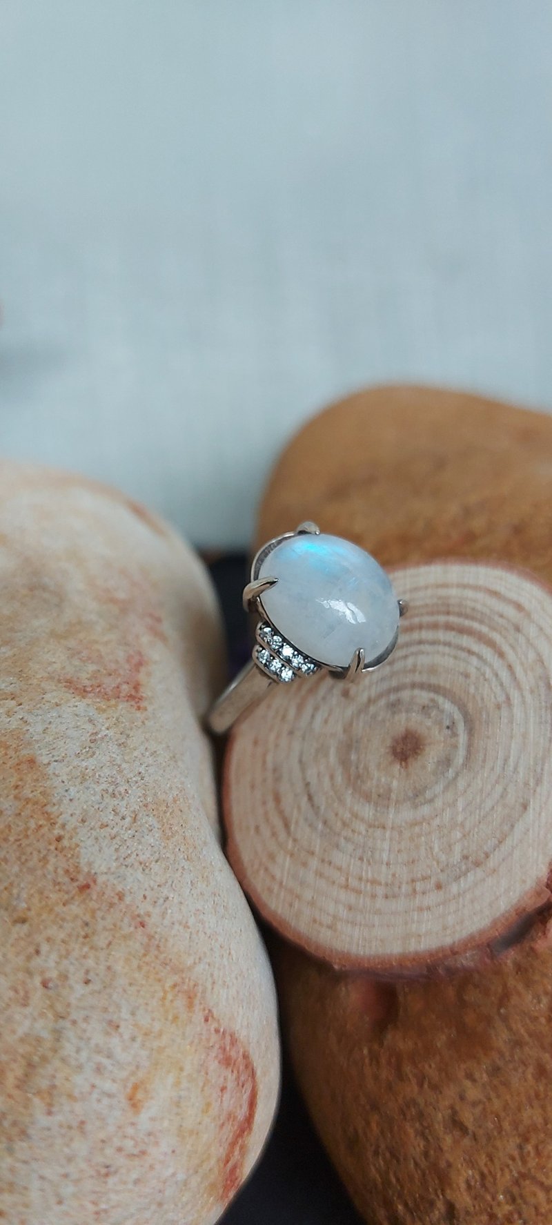 Natural Moonstone Ring-S925 Sterling Silver - General Rings - Gemstone White