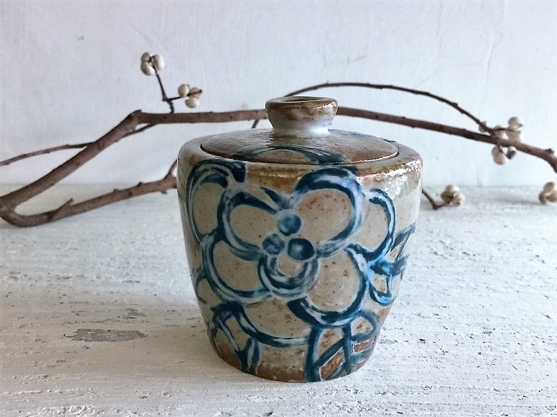 Blue pattern camellia line tea pot _ pottery tea pot seasoning pot - Food Storage - Pottery Green