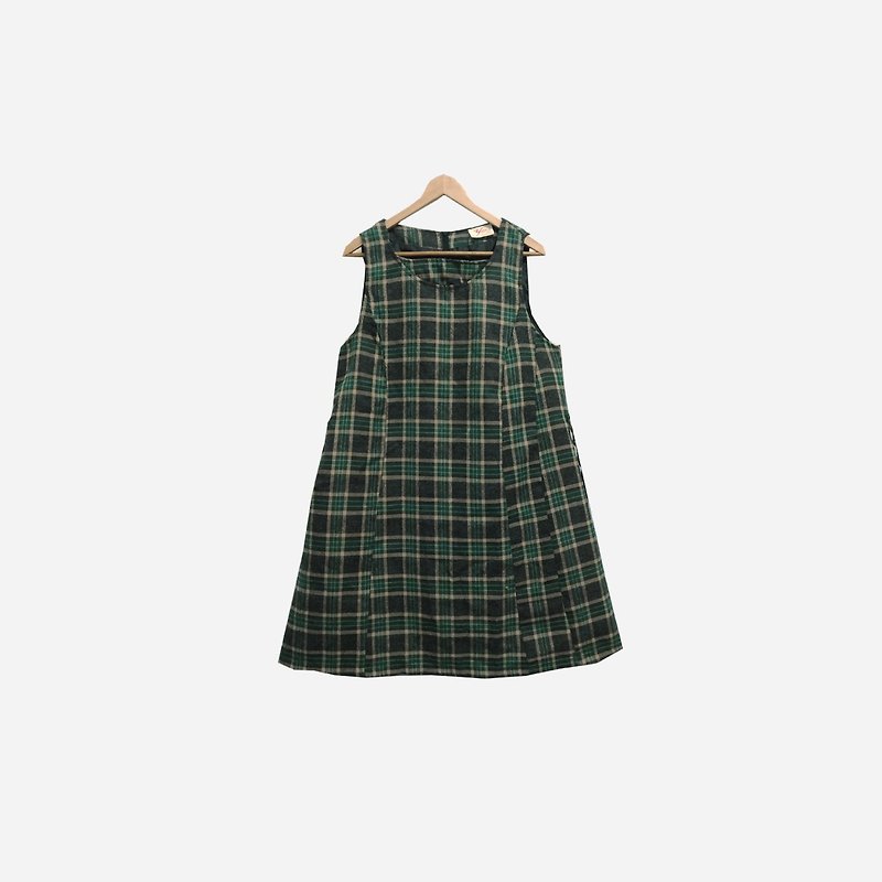 Vintage wool plaid vest dress 262 - ชุดเดรส - ขนแกะ สีเขียว