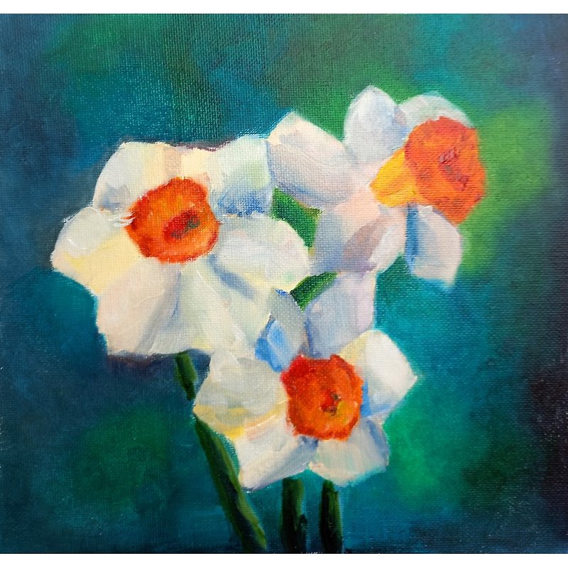 Daffodil Painting Flower Original Art Floral Oil Painting - Posters - Other Materials Multicolor