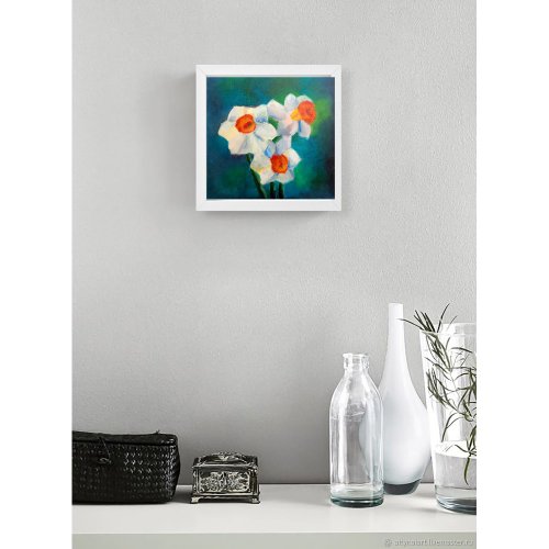 水仙の絵の花のオリジナルアート花の油絵 - ショップ Nettleshipshop